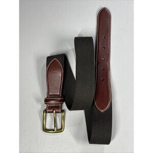 LL Bean Canvas Cotton Leather Belt Mens 34 Brown Surcingle Made USA 1.5" Brass